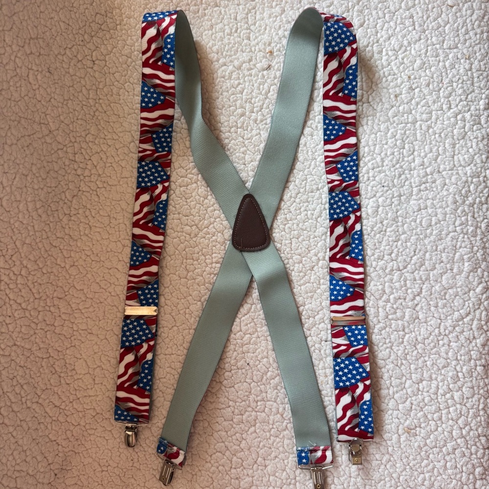 HoldUp USA Flag Suspenders Men Adjustable Clip On Patriotic Red White Blue
